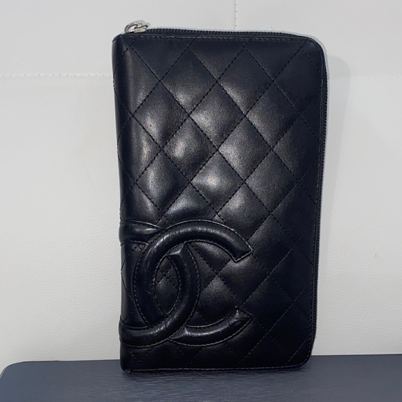 CHANEL Handbags - Authentic Chanel Cambon Ligne Quilted CC Zip Around Wallet Black Lambskin
